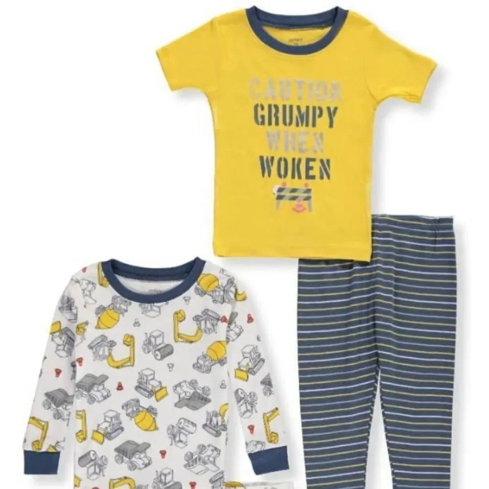 NWT - Size 18 months, Boys Carters 3 piece pajama set, yellow tractors